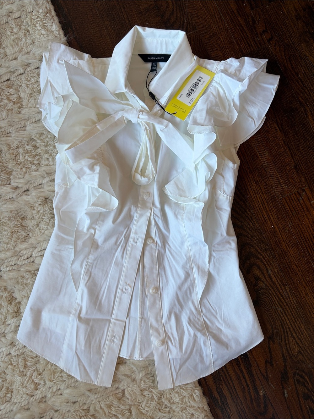 Karen Millen White Ruffle Tie-Neck Sleeveless Blouse